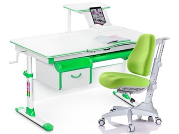 Комплект растущая парта + стул Mealux EVO Evo-40 Z (арт. Evo-40 Z + Y-528 KZ) / (стол+полка+кресло+чехол)/ белая столешница / цвет пластика зеленый в Уфе