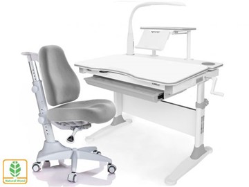Растущая парта + стул Mealux EVO Evo-30 G (арт. Evo-30 G + Y-528 G) (дерево)/(стол+полка+кресло+чехол+лампа)/ белая столешница (дерево), цвет пластика серый в Уфе