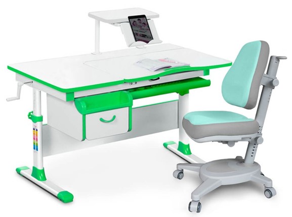 Комплект растущая парта + стул Mealux EVO Evo-40 Z (арт. Evo-40 Z + Y-110 TG) / (стол+полка+кресло) / белый, зеленый, серый в Стерлитамаке - изображение