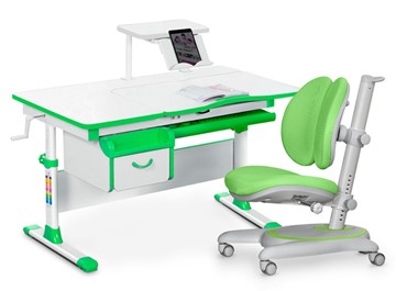 Комплект растущая парта + стул Mealux EVO Evo-40 Z (арт. Evo-40 Z + Y-115 KZ) / (стол+полка+кресло+чехол), белый, зеленый в Уфе