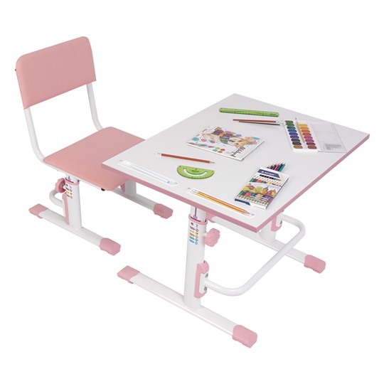 Комплект детской мебели POLINI Kids Растущая парта-трансформер М1 и стул регулируемый L Белый-розовый в Стерлитамаке - изображение 1