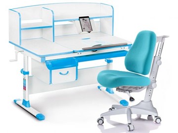 Комплект растущая парта + стул Mealux-EVO Evo-50 BL (арт. Evo-50 BL + Y-528 KBL) / (стол+полка+кресло) / белая столешница / цвет пластика голубой в Уфе