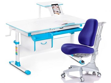 Комплект растущая парта + стул Mealux EVO Evo-40 BL (арт. Evo-40 BL + Y-528 SB) / (стол+полка+кресло) / белая столешница / цвет пластика голубой в Уфе