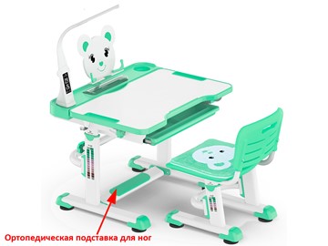 Парта растущая и стул Mealux EVO BD-04 Teddy New XL, с лампой, green, зеленая в Стерлитамаке