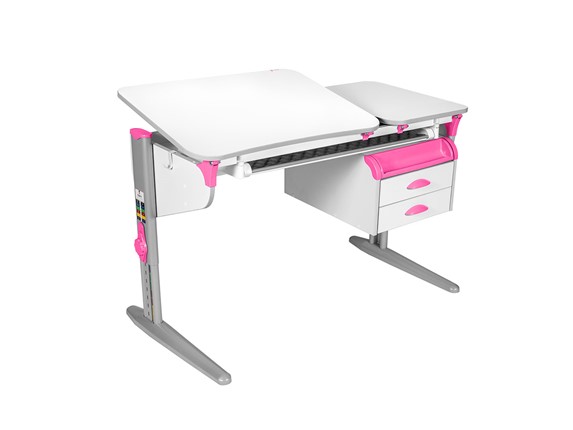 Растущий стол 5/75-40 СУТ.45 с лотком+ Tumba 3  Рамух белый/серый/розовый в Стерлитамаке - изображение