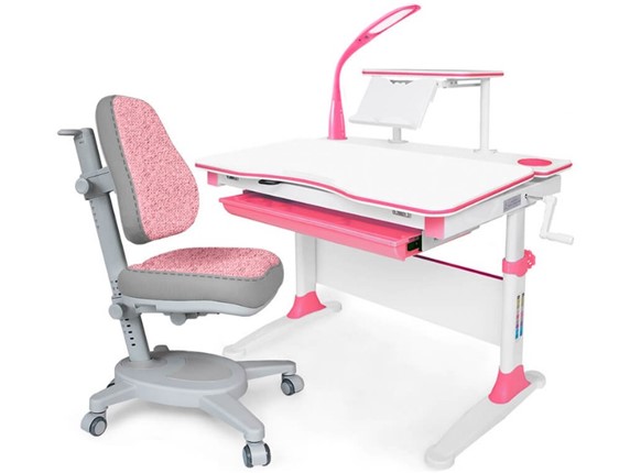 Растущая парта + стул Комплект Mealux EVO Evo-30 BL (арт. Evo-30 BL + Y-115 KBL), серый, розовый в Стерлитамаке - изображение