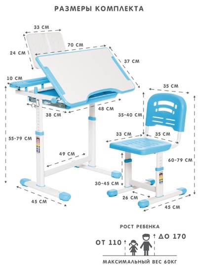 Комплект из растущих парты и стула SET HOLTO-17А, голубой в Стерлитамаке - изображение 11