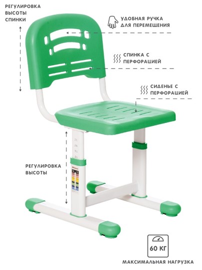 Растущий стул и растущая парта SET HOLTO-17А, зеленый в Салавате - изображение 4